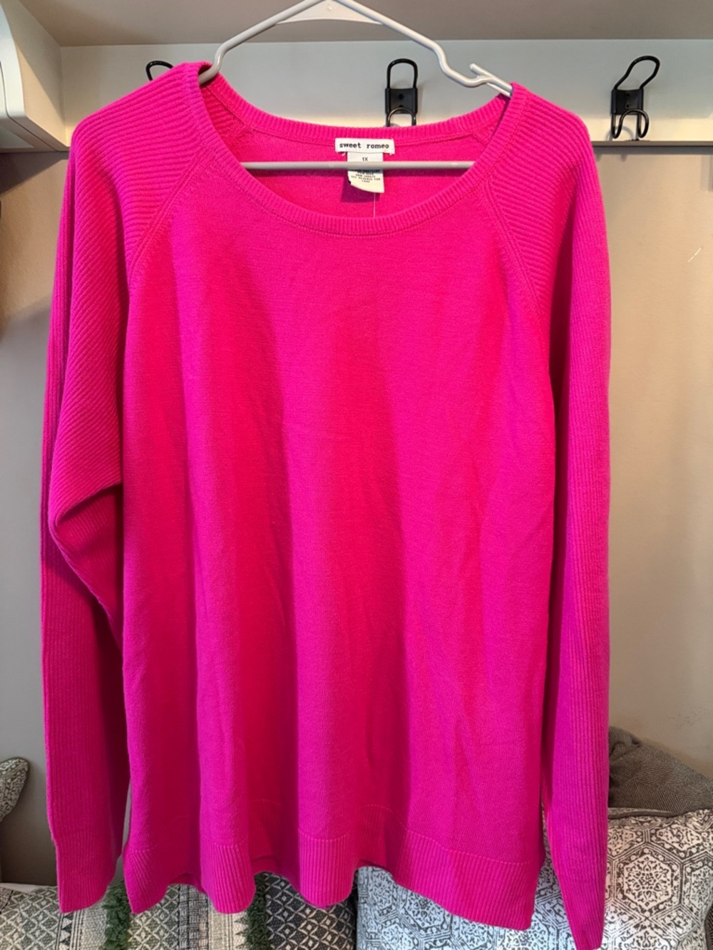 Sweet Romeo Bright Pink Lightweight Crewneck Sweater